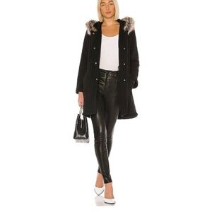 BB DAKOTA by Steve Madden Coat To Cozy Coat size S Black with Faux Fur Hood